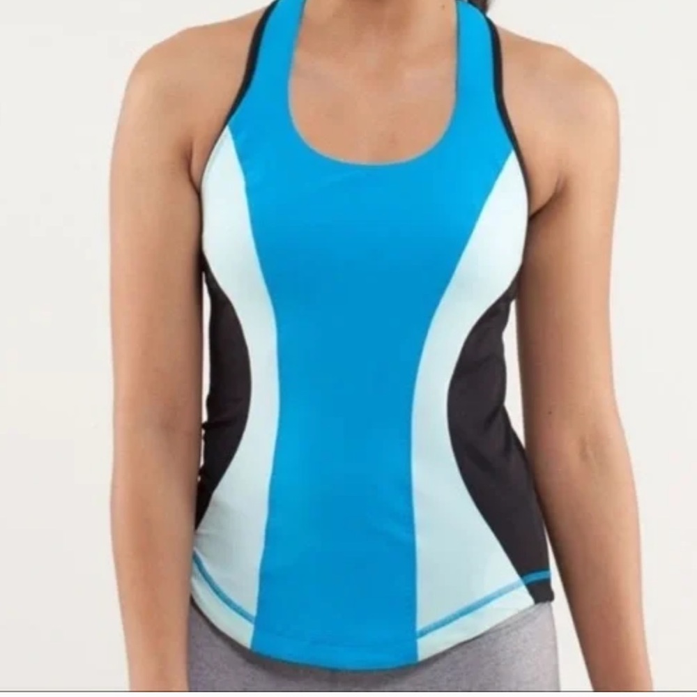 Lululemon Cardio Kick Tank Racerback Built in Bra Colorblock Blue- 6 Dot - Picture 7 of 7